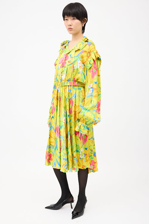 Balenciaga Yellow 
Multicolour Floral Crinkled Dress