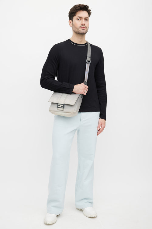 Grey 
Cream Gradient Baguette Messenger Bag