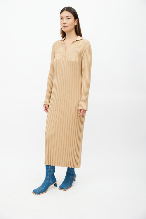 Lou Lou Studio Beige Ribbed Knit Kale Dress