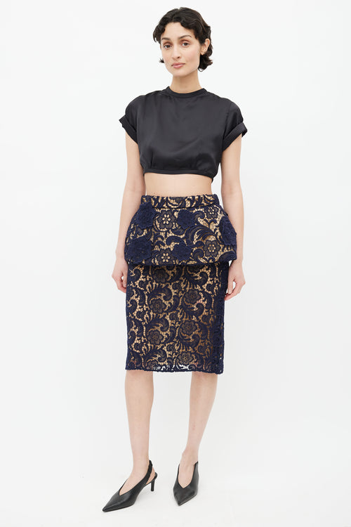 Prada FW 2008 Navy Lace Overlay Skirt