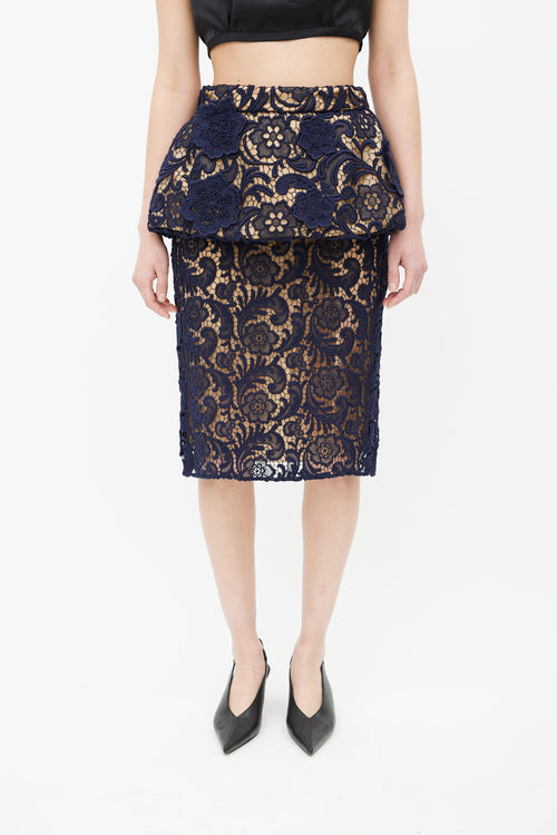 Prada FW 2008 Navy Lace Overlay Skirt