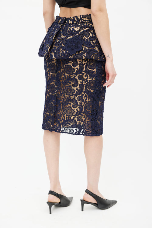 Prada FW 2008 Navy Lace Overlay Skirt