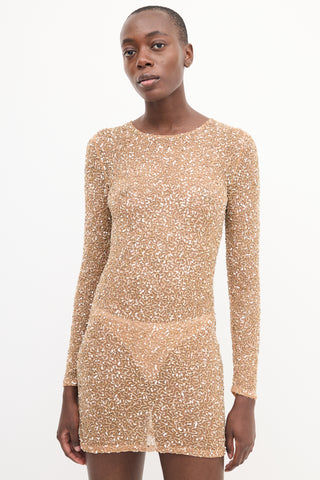 Retrofête Beige Bead 
Sequin Embellished Dress