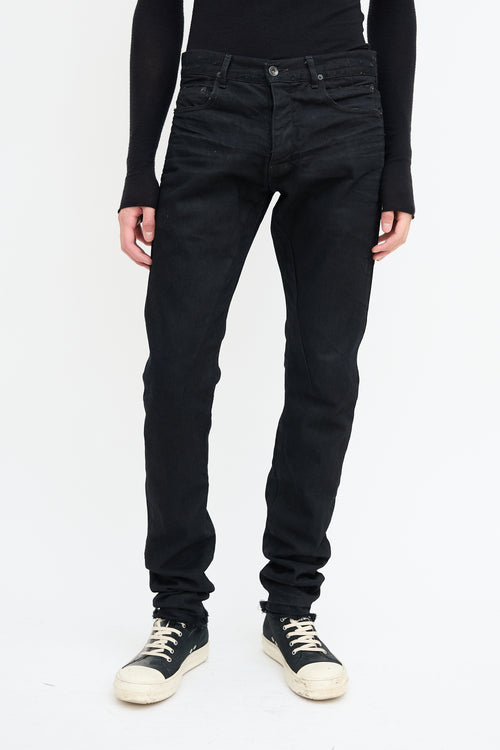 Rick Owens Black Distressed Slim Leg Jeans