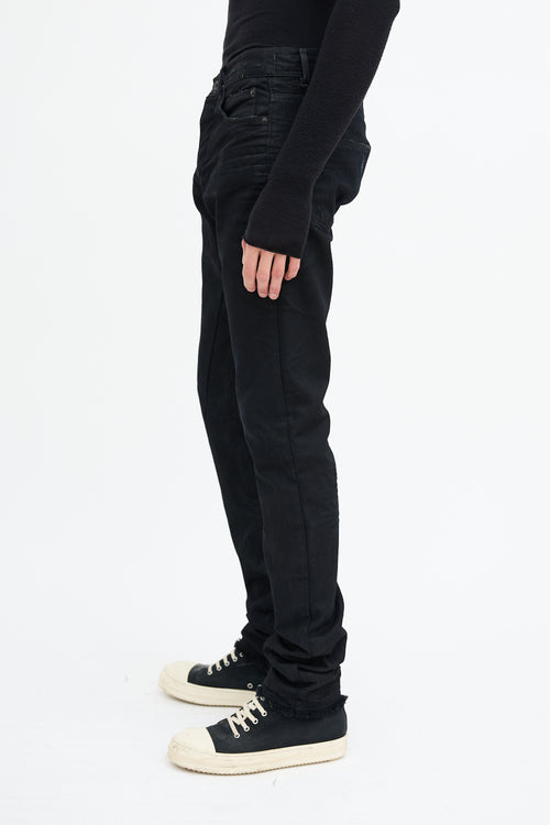 Rick Owens Black Distressed Slim Leg Jeans