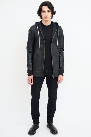 Rick Owens Drkshdw Black Waxed Cotton Hooded Jacket