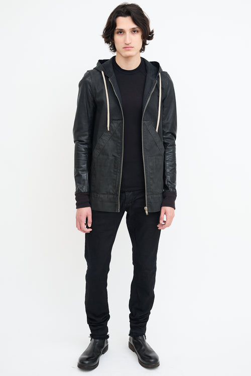 Rick Owens Drkshdw Black Waxed Cotton Hooded Jacket