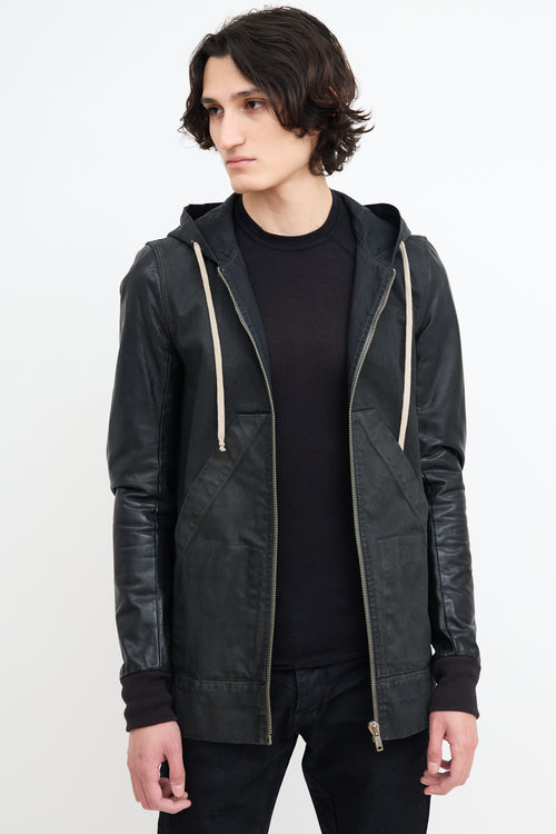 Rick Owens Drkshdw Black Waxed Cotton Hooded Jacket