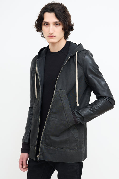 Rick Owens Drkshdw Black Waxed Cotton Hooded Jacket