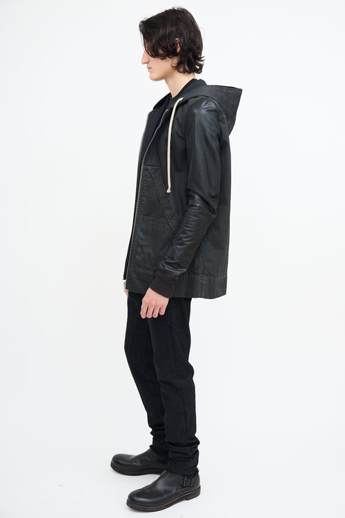 Rick Owens Drkshdw Black Waxed Cotton Hooded Jacket