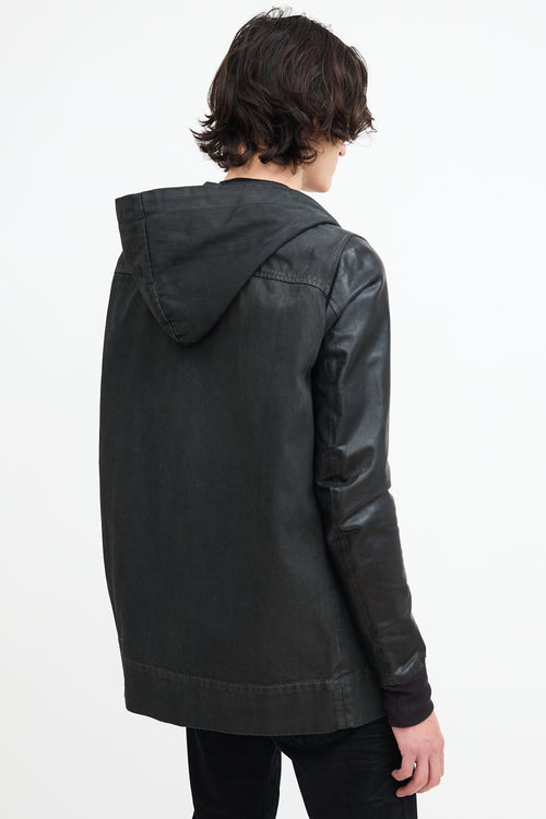 Rick Owens Drkshdw Black Waxed Cotton Hooded Jacket