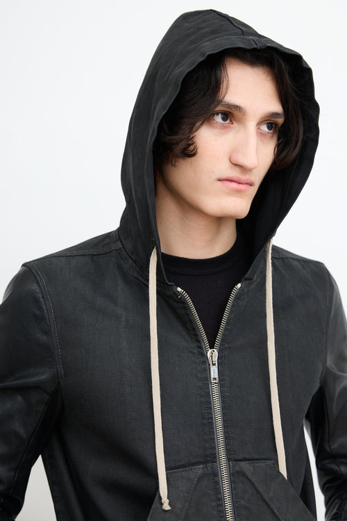 Rick Owens Drkshdw Black Waxed Cotton Hooded Jacket