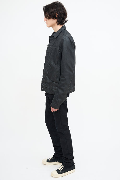 Rick Owens Drkshdw Black Waxed Cotton Lined Jacket