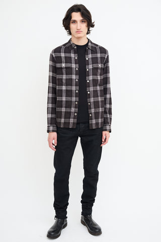 Rick Owens Black 
Grey Plaid Shirt