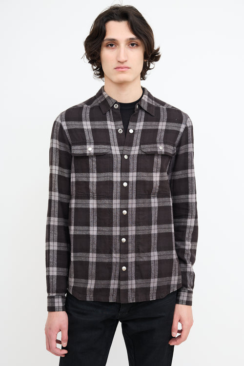 Rick Owens Black 
Grey Plaid Shirt