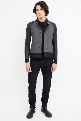 Rick Owens Grey Wool 
Black Leather Jacket