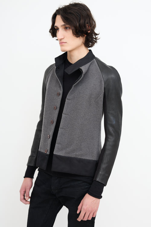 Rick Owens Grey Wool 
Black Leather Jacket