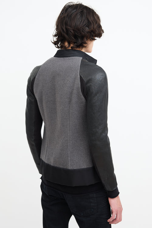 Rick Owens Grey Wool 
Black Leather Jacket