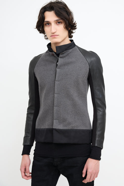 Rick Owens Grey Wool 
Black Leather Jacket