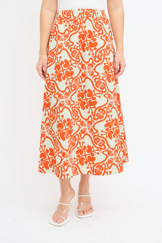 Rodebjer Cream 
Orange Printed Midi Skirt