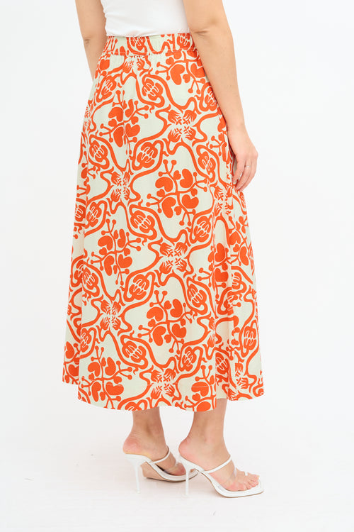 Rodebjer Cream 
Orange Printed Midi Skirt