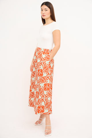 Rodebjer Cream 
Orange Printed Midi Skirt