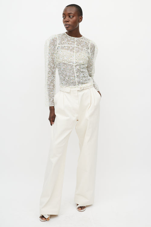 ROHE White Organza Floral Sheer Top