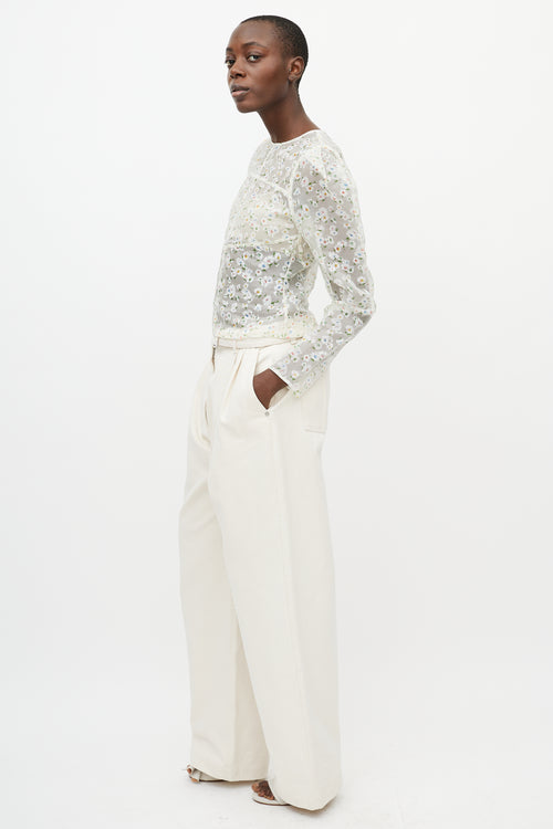 ROHE White Organza Floral Sheer Top