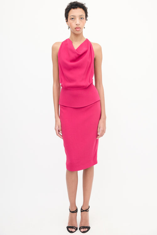 Roland Mouret Fuchsia Zip Cowl Neck Dress