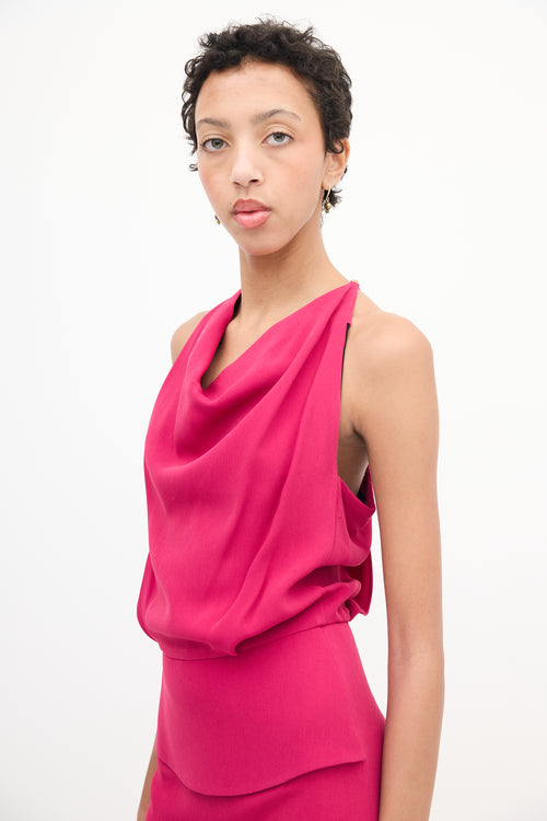 Roland Mouret Fuchsia Zip Cowl Neck Dress