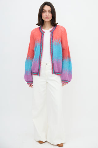 Rose Carmine Mohair Sparkle Trim Cardigan