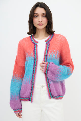 Rose Carmine Mohair Sparkle Trim Cardigan