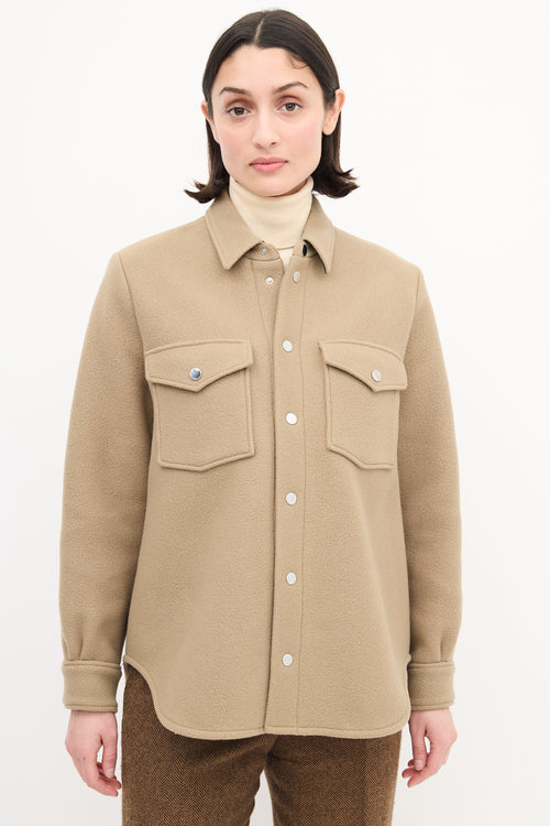 Roseanna Beige Wool Snap Button Up Shirt