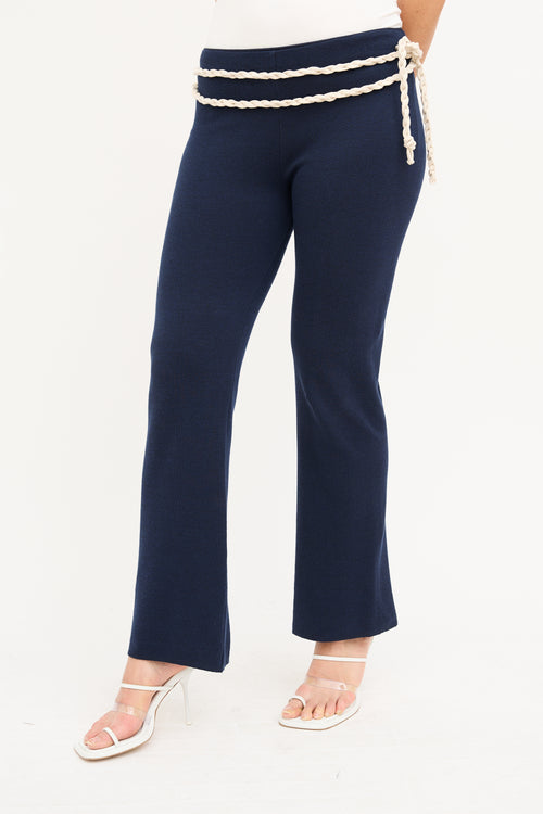 Rosie Assoulin Navy Knit Knot Rope Pant