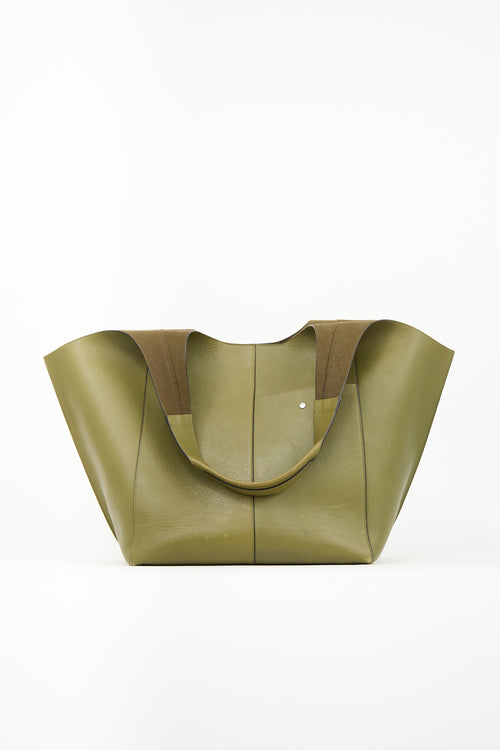 RSVP Paris Green Leather Parachute Tote Bag