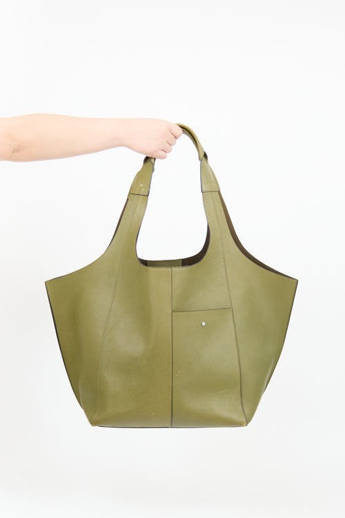 RSVP Paris Green Leather Parachute Tote Bag