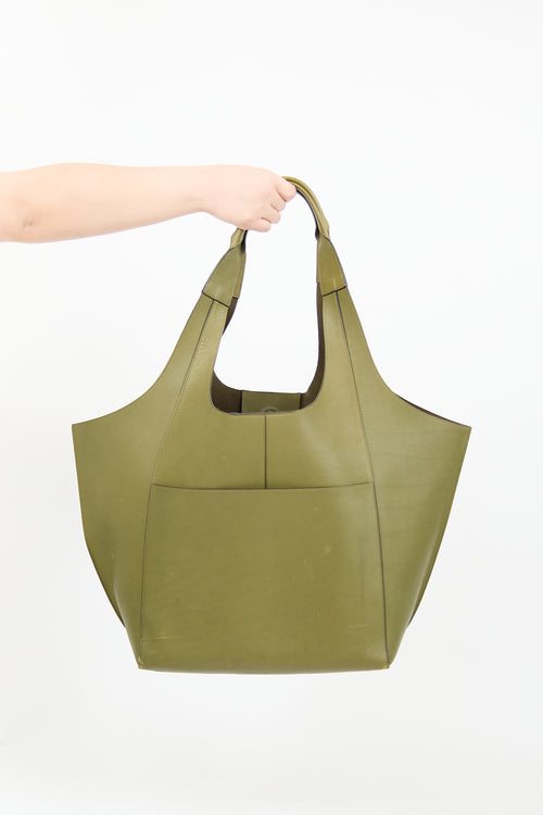 RSVP Paris Green Leather Parachute Tote Bag