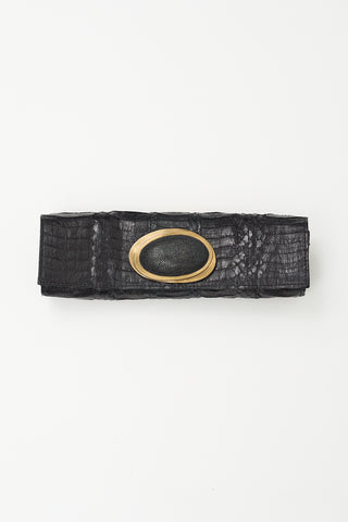 R&Y Augousti Vintage Black Textured Leather Pouch