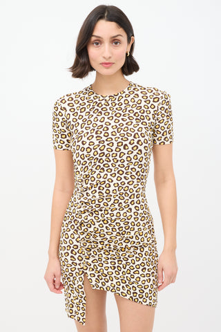 Rabanne Cream 
Brown Jersey Printed Mini T-Shirt Dress