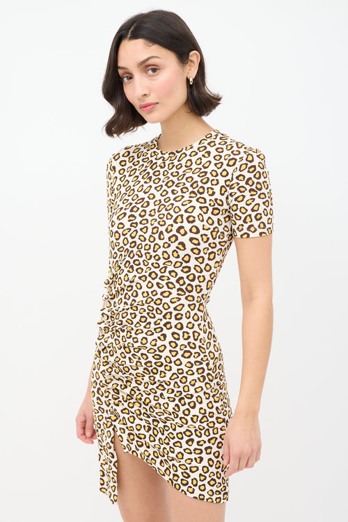 Rabanne Cream 
Brown Jersey Printed Mini T-Shirt Dress