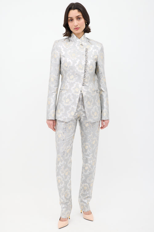 Rabanne Silver Floral Brocade Suit