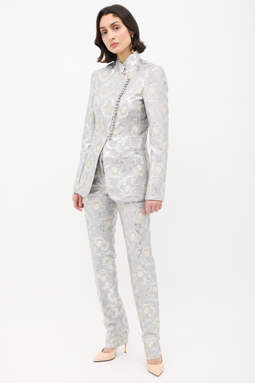 Rabanne Silver Floral Brocade Suit