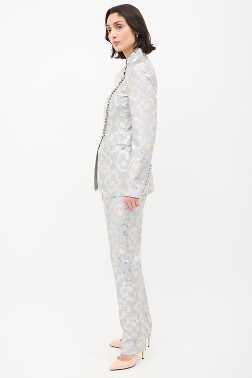 Rabanne Silver Floral Brocade Suit