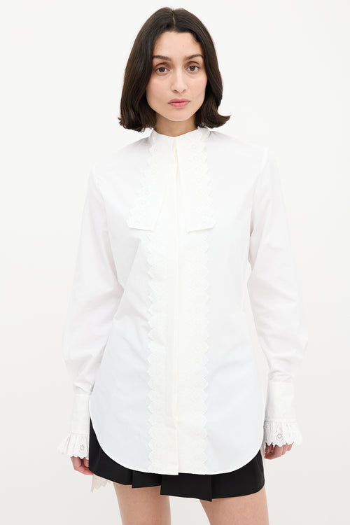 Rabanne White Cotton Eyelet Trim Shirt