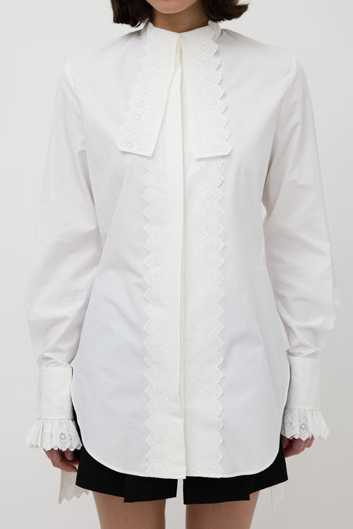 Rabanne White Cotton Eyelet Trim Shirt