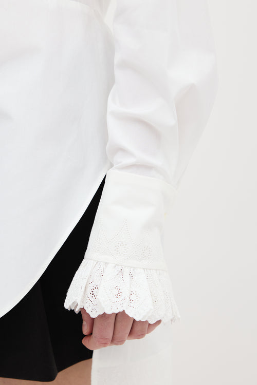 Rabanne White Cotton Eyelet Trim Shirt