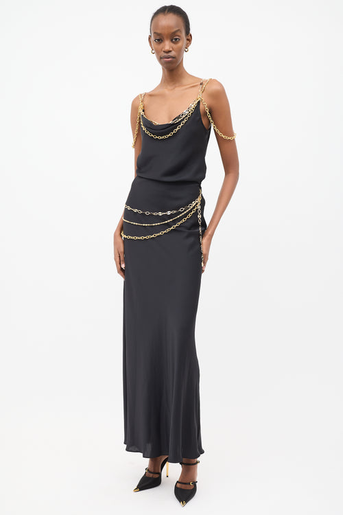 Rabanne Black Satin Chain Maxi Skirt