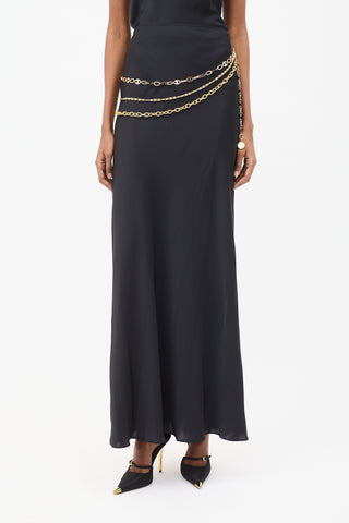 Rabanne Black Satin Chain Maxi Skirt