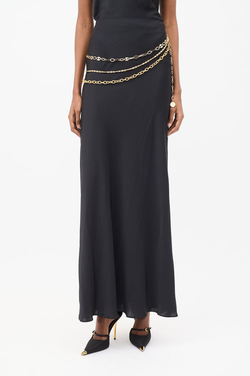 Rabanne Black Satin Chain Maxi Skirt