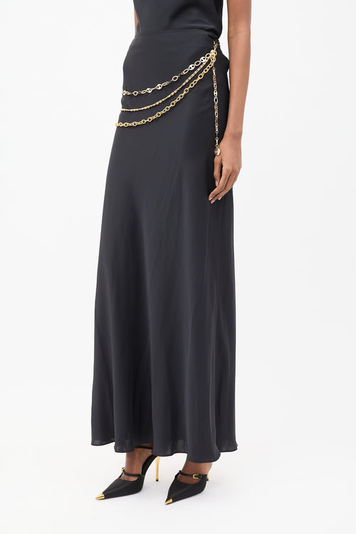 Rabanne Black Satin Chain Maxi Skirt